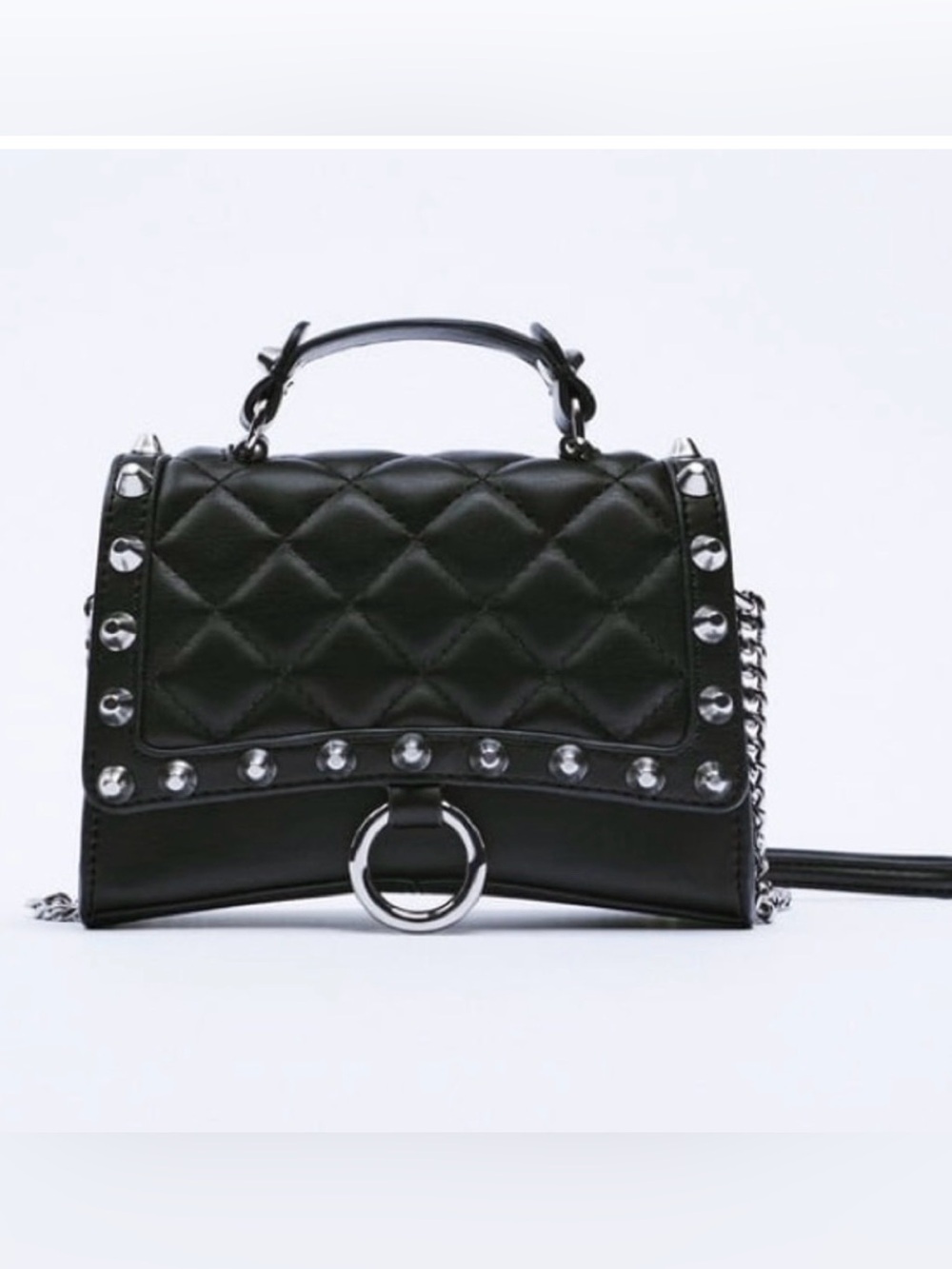 Zara mini city Black Quilted Studded Top-Handle Crossbody Bag